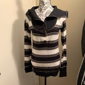 Free People Black/white/grey striped sweater